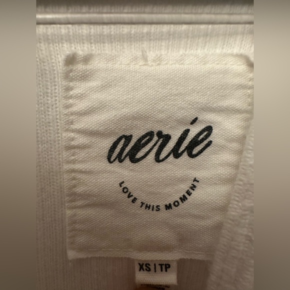 Aerie Waffle Knit Snap Henley Oversized Hoodie in White XS - Picture 4 of 6